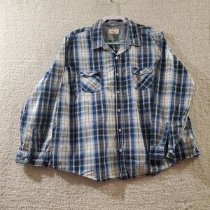 Blue Plaid Women's Shirt XXXL 100% COTTON